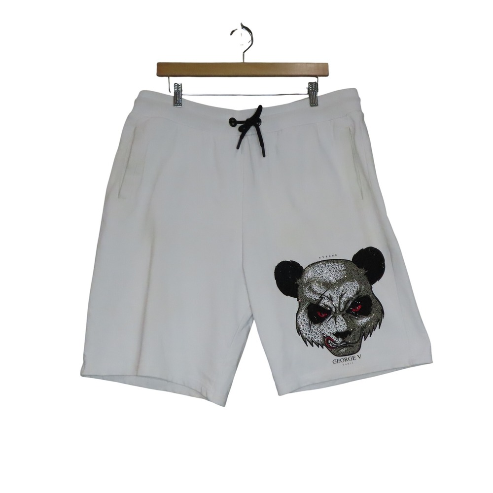 Avenue George V Paris Mens White Rhinestone Panda Shorts 3XL Streetwear‎ Cotton